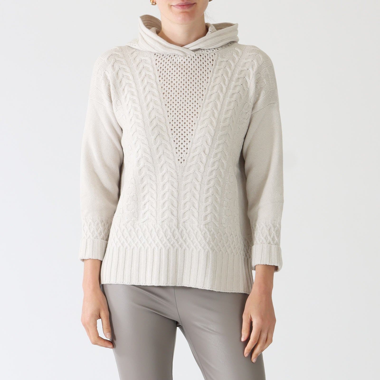 Onice Cable Crochet Cashmere Blend Hooded Sweater