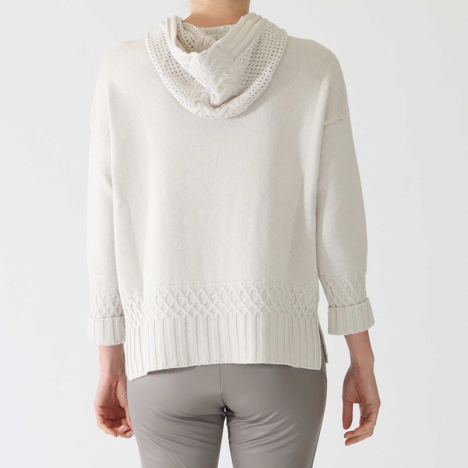 Onice Cable Crochet Cashmere Blend Hooded Sweater