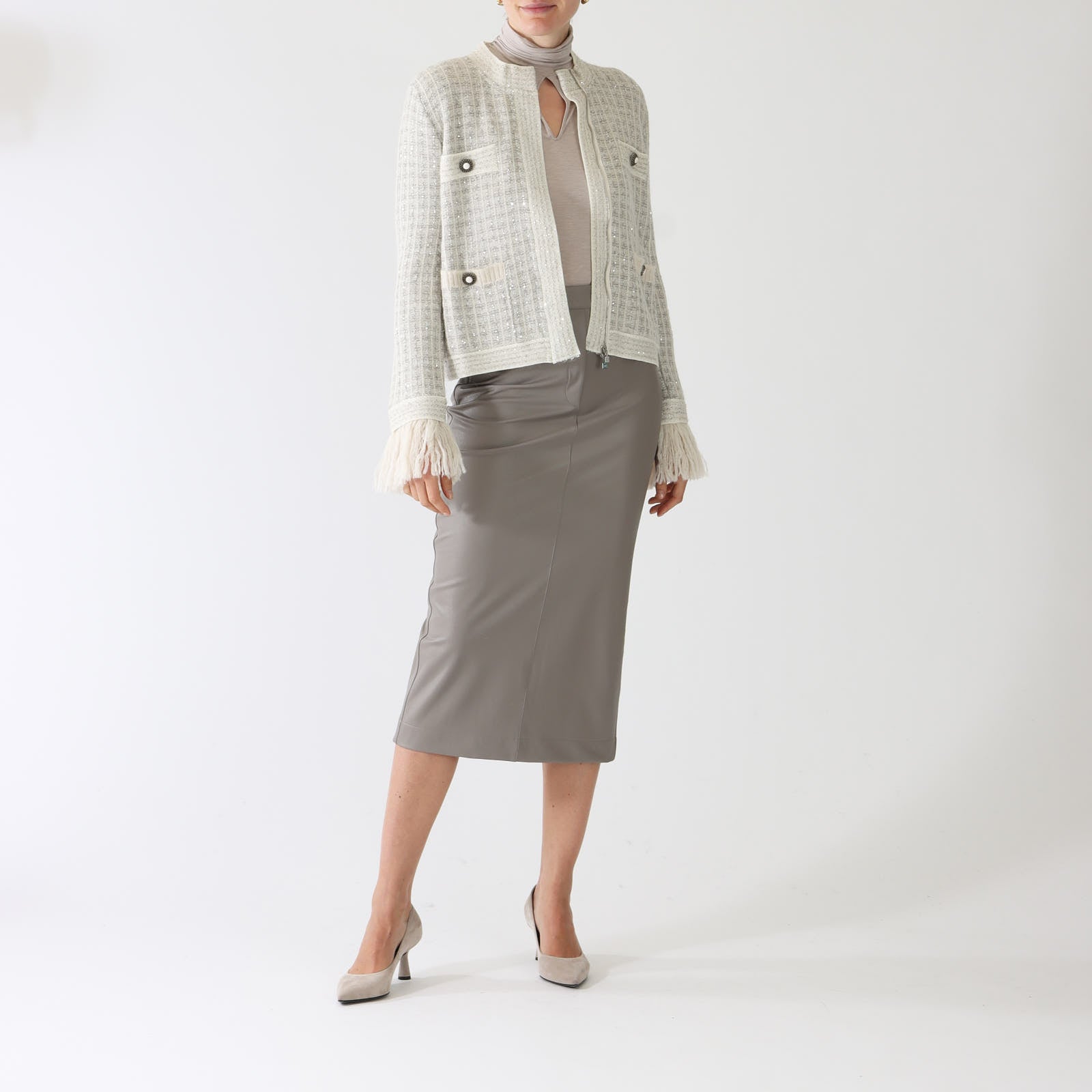 Onice Silver Lurex Knit Fringe Jacket