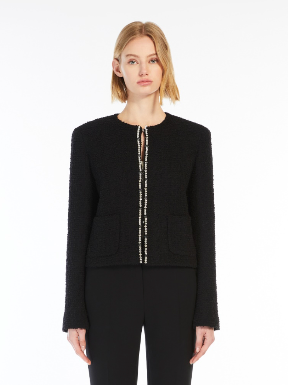 Onirica Black Bouclé Jacket With Crystal Trim