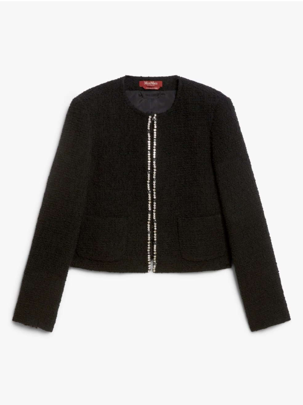 Onirica Black Bouclé Jacket With Crystal Trim