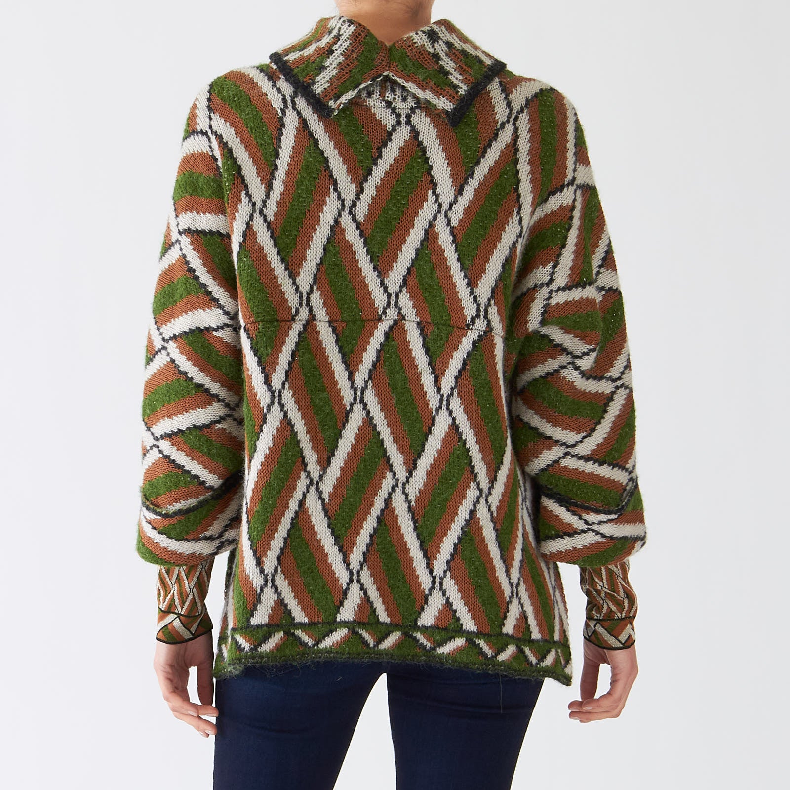 Orient Green Diamond Pattern Sweater