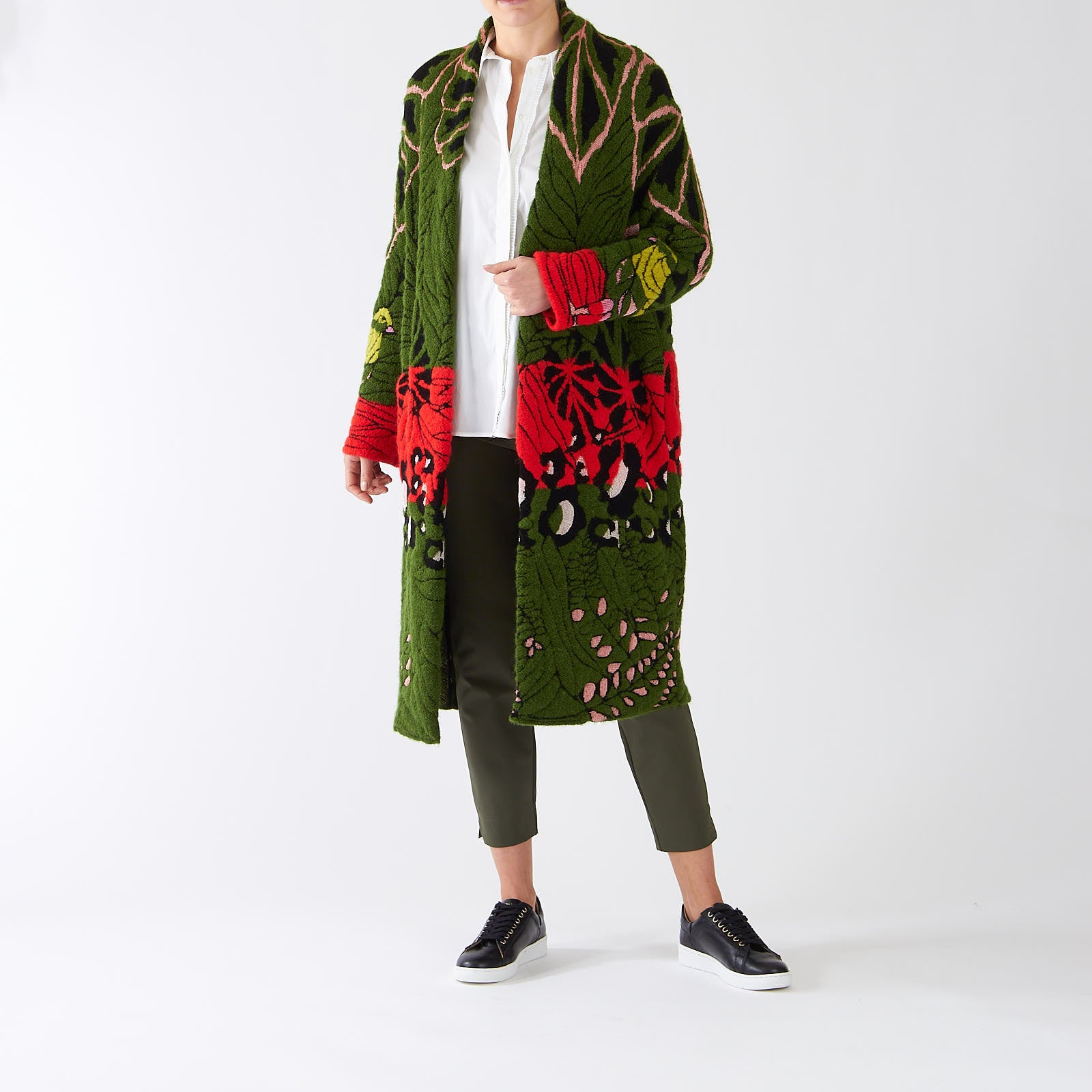 Orient Green Floral Jacquard Long Cardigan