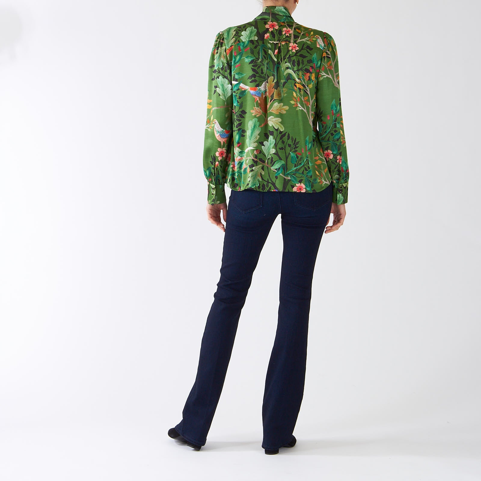 Orient Green Floral Pussy Bow Blouse