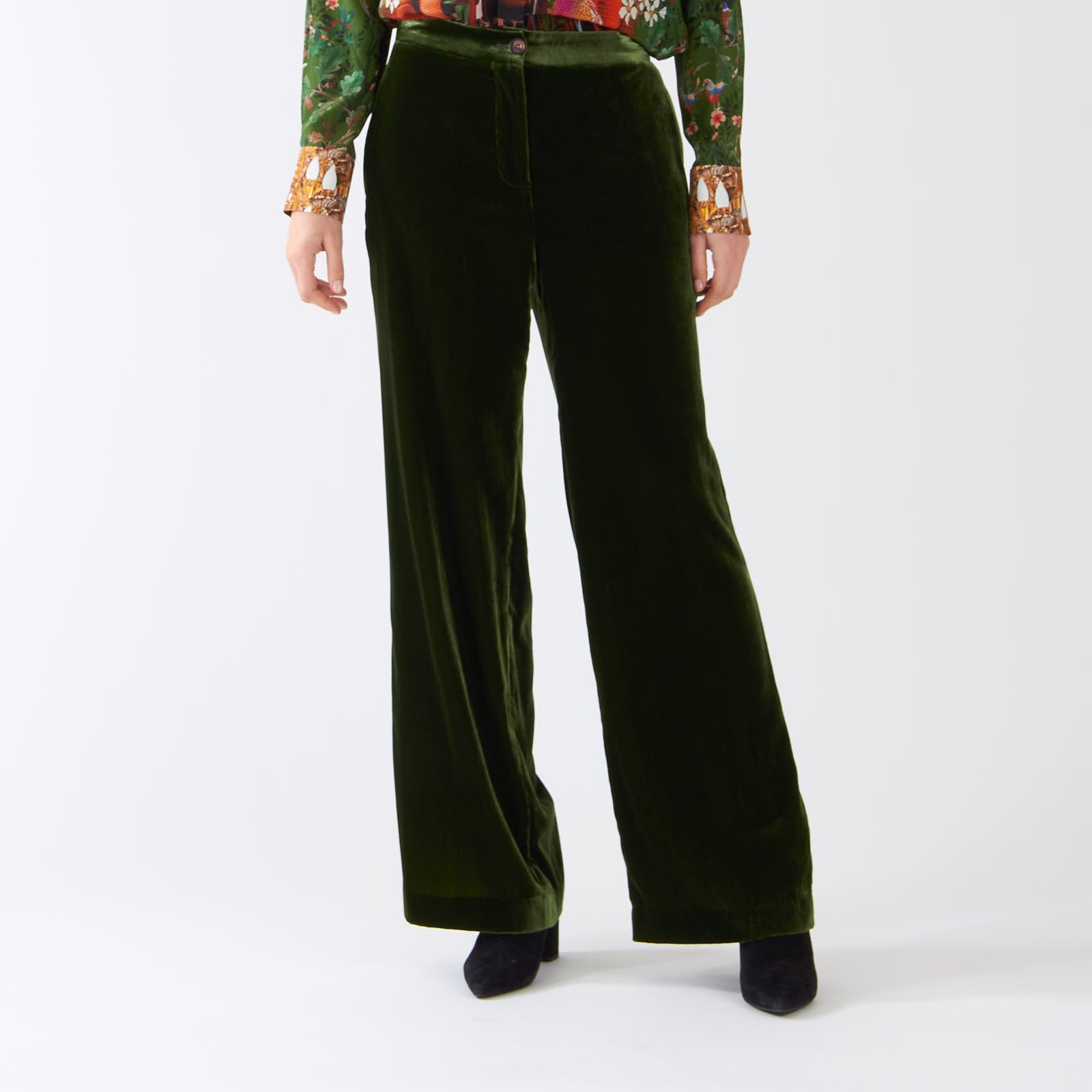 Orient Green Weida Velvet Wide Leg Pants