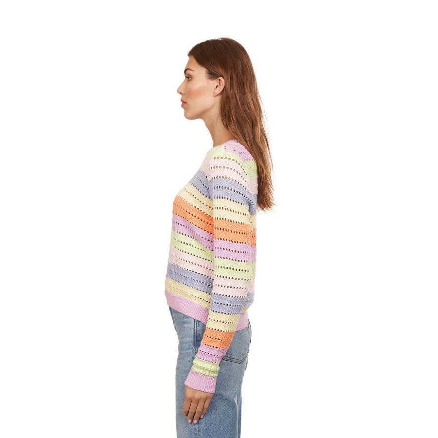 Pastel Rainbow Pointelle Stripe Cotton Sweater