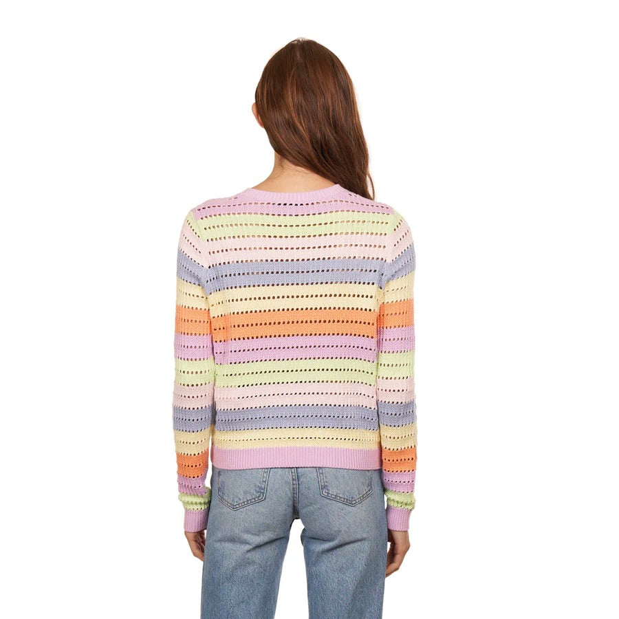 Pastel Rainbow Pointelle Stripe Cotton Sweater