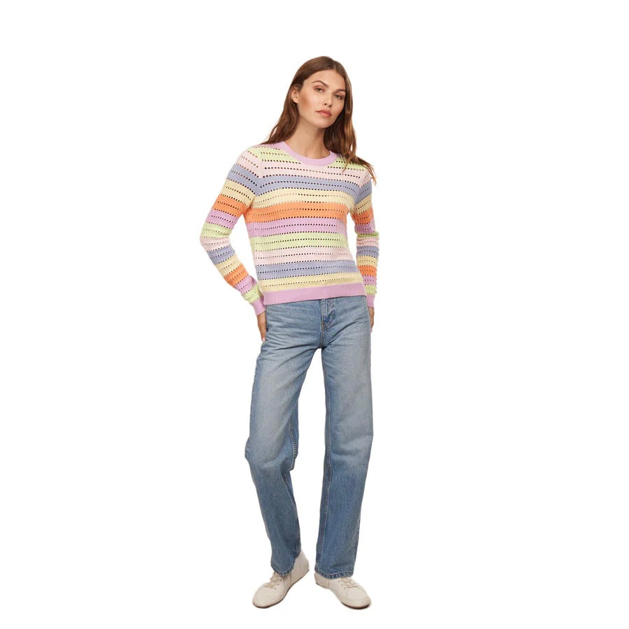 Pastel Rainbow Pointelle Stripe Cotton Sweater