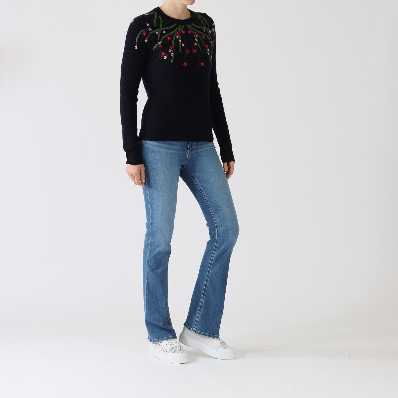 Peacoat Combo Floral Embroidered Sweater