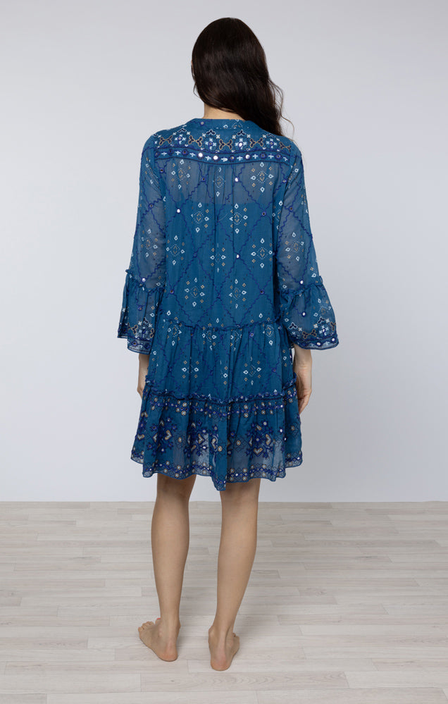 Peacock Mosaic Print Flared Sleeve Dress