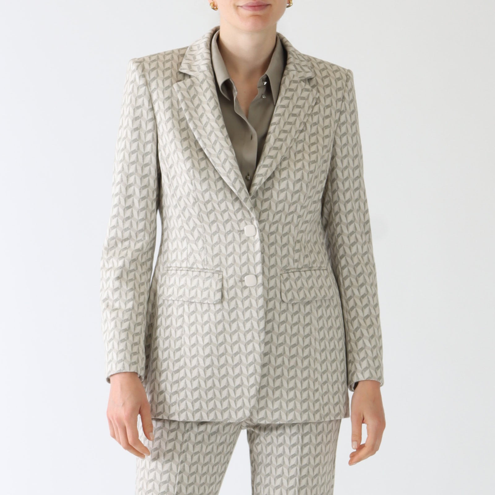 Pearl Melange Geometric Print Blazer