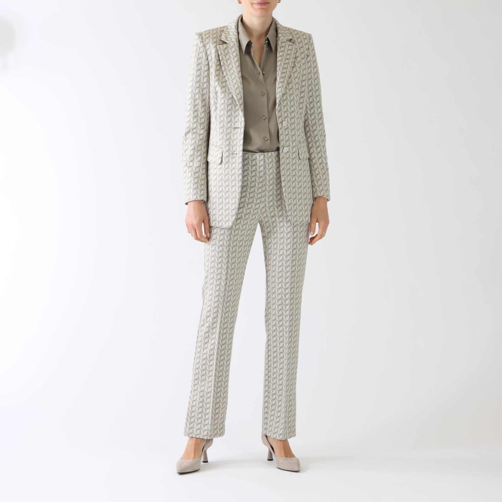 Pearl Melange Geometric Print Blazer