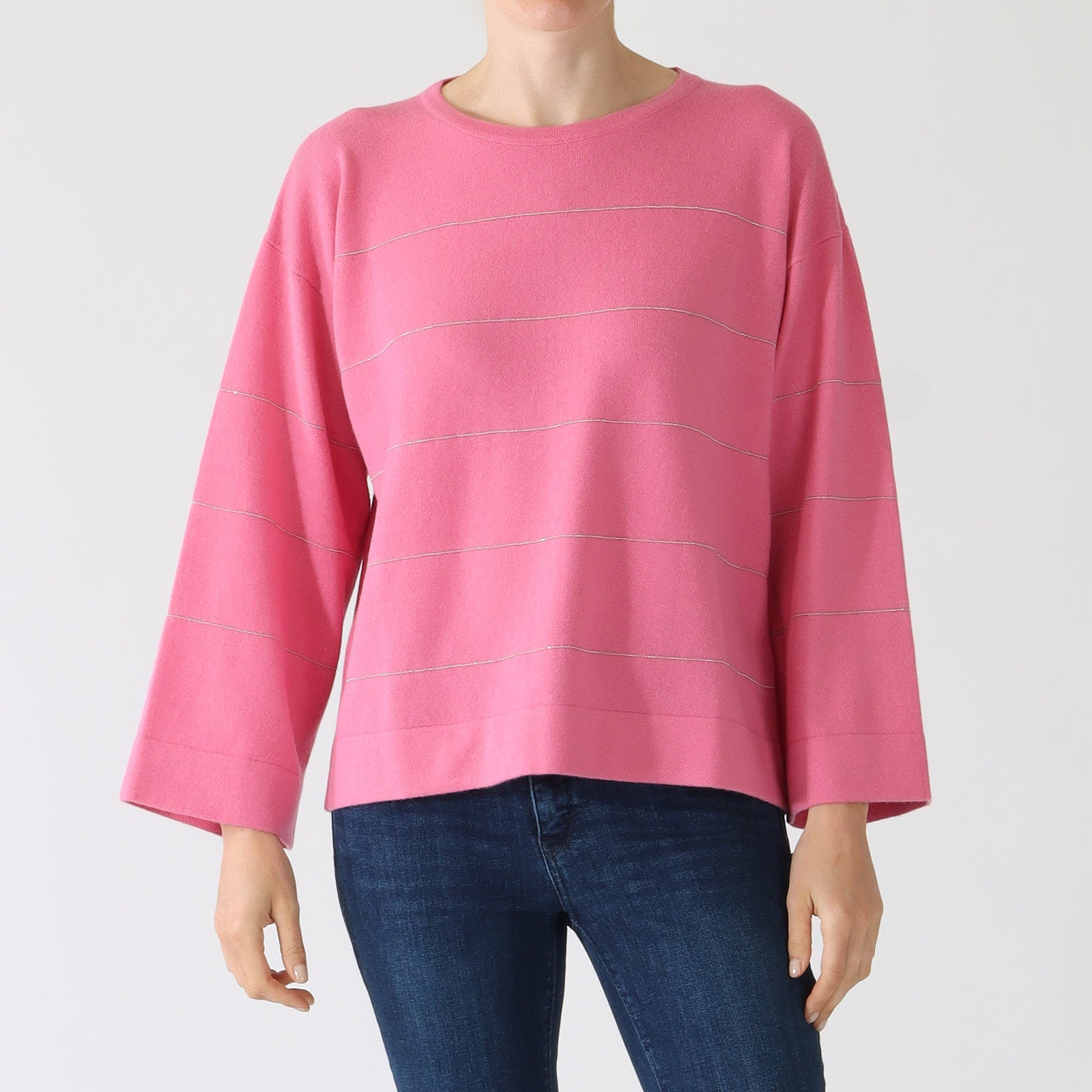 Pink Beaded Stripes Cashmere Blend Sweater