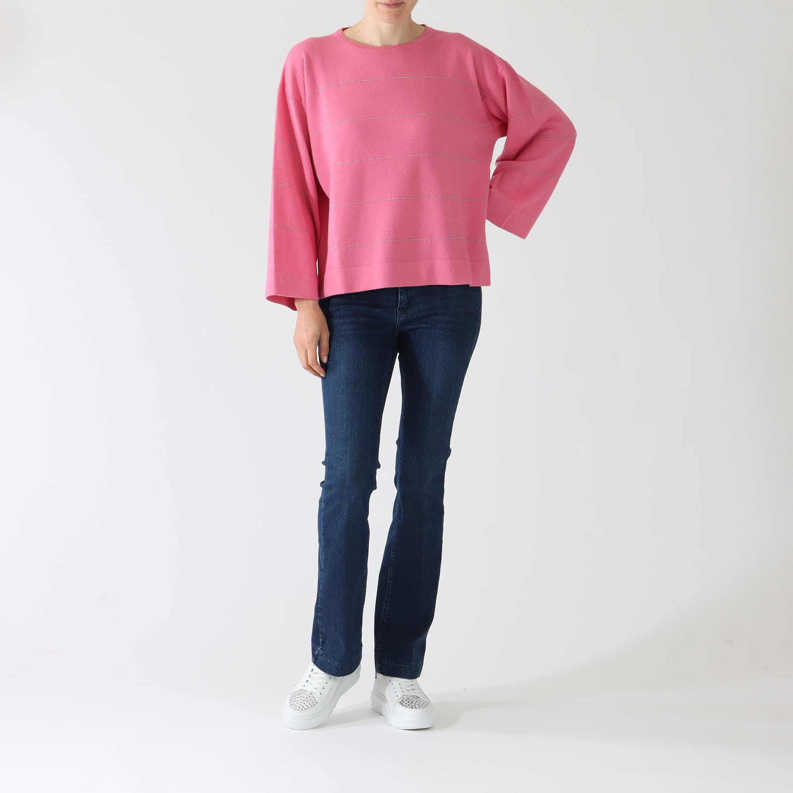 Pink Beaded Stripes Cashmere Blend Sweater