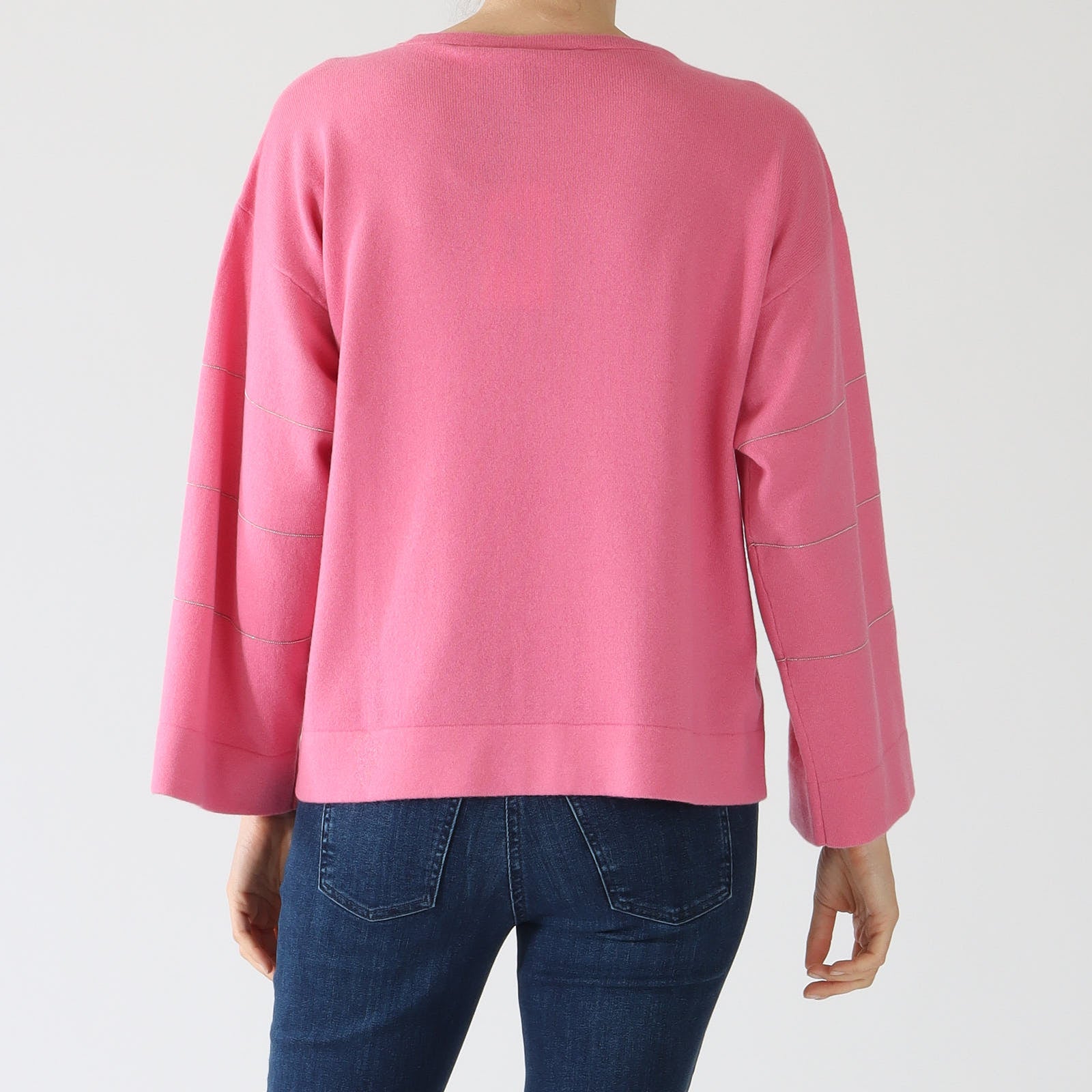 Pink Beaded Stripes Cashmere Blend Sweater