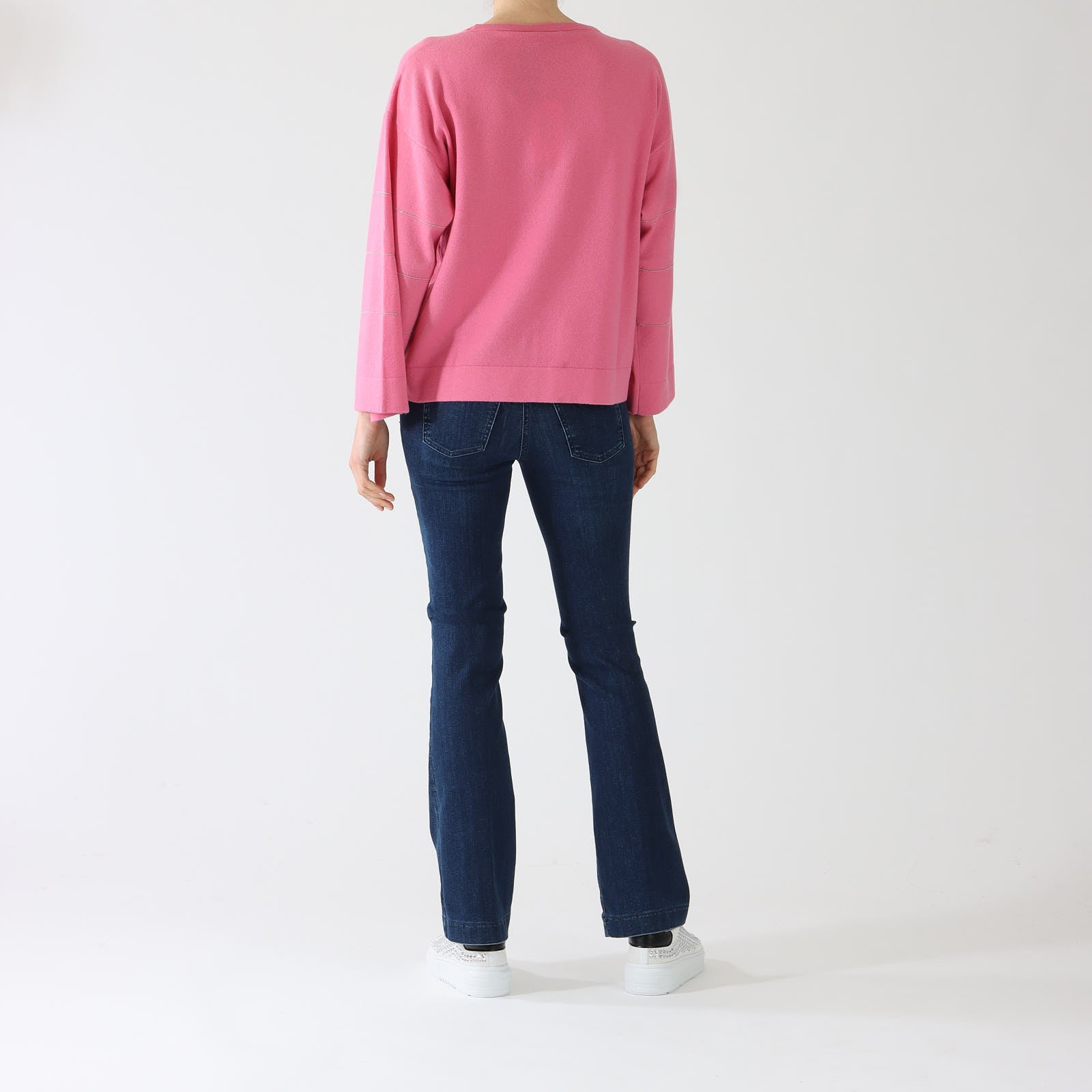 Pink Beaded Stripes Cashmere Blend Sweater