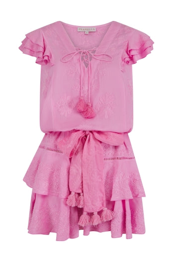 Pink Iona Embroidered Ruffle Mini Dress
