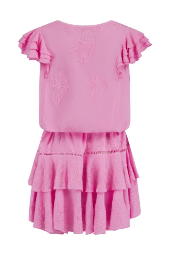 Pink Iona Embroidered Ruffle Mini Dress