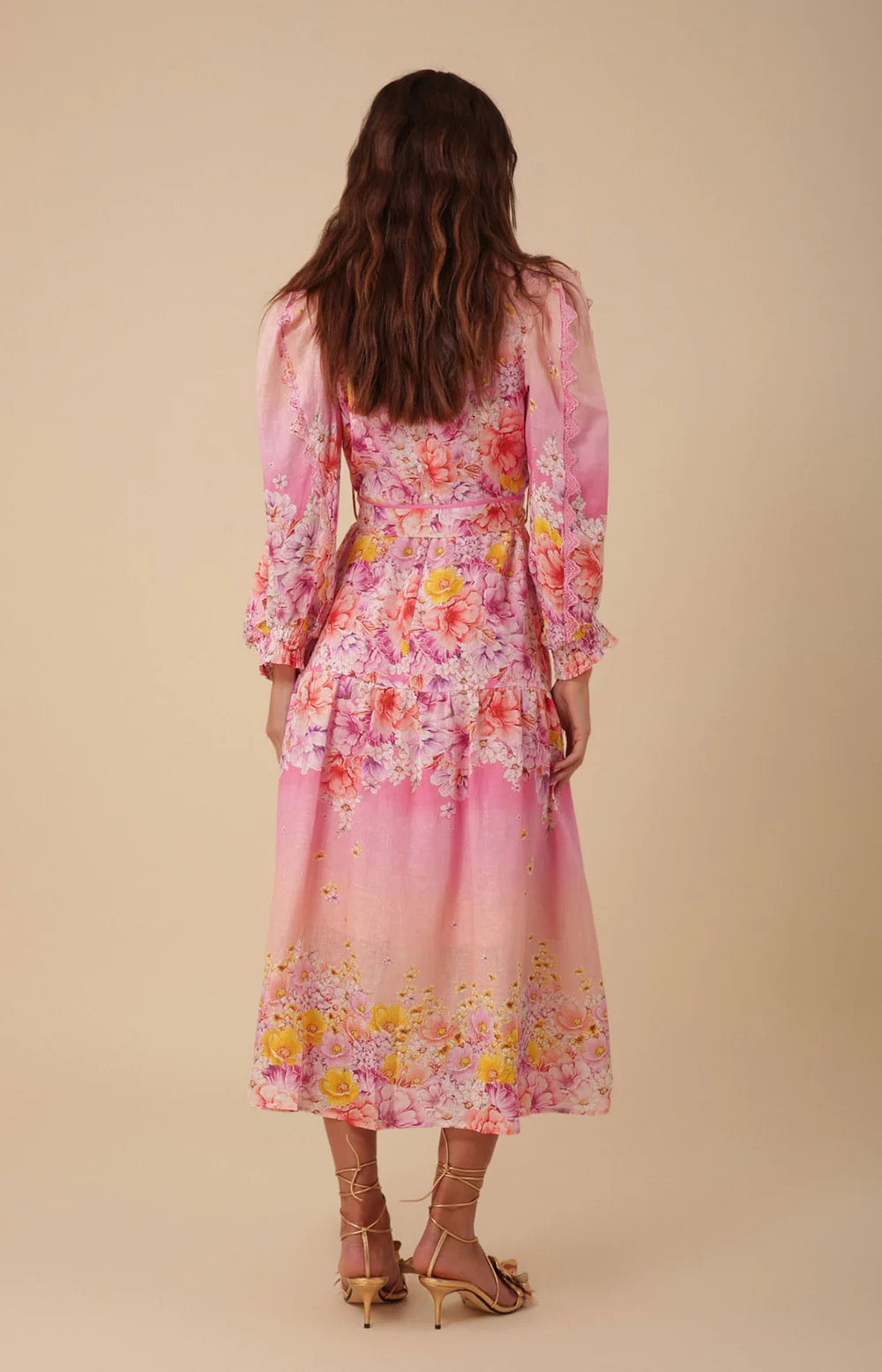 Pink Valerie Floral Print Linen Maxi Shirt Dress