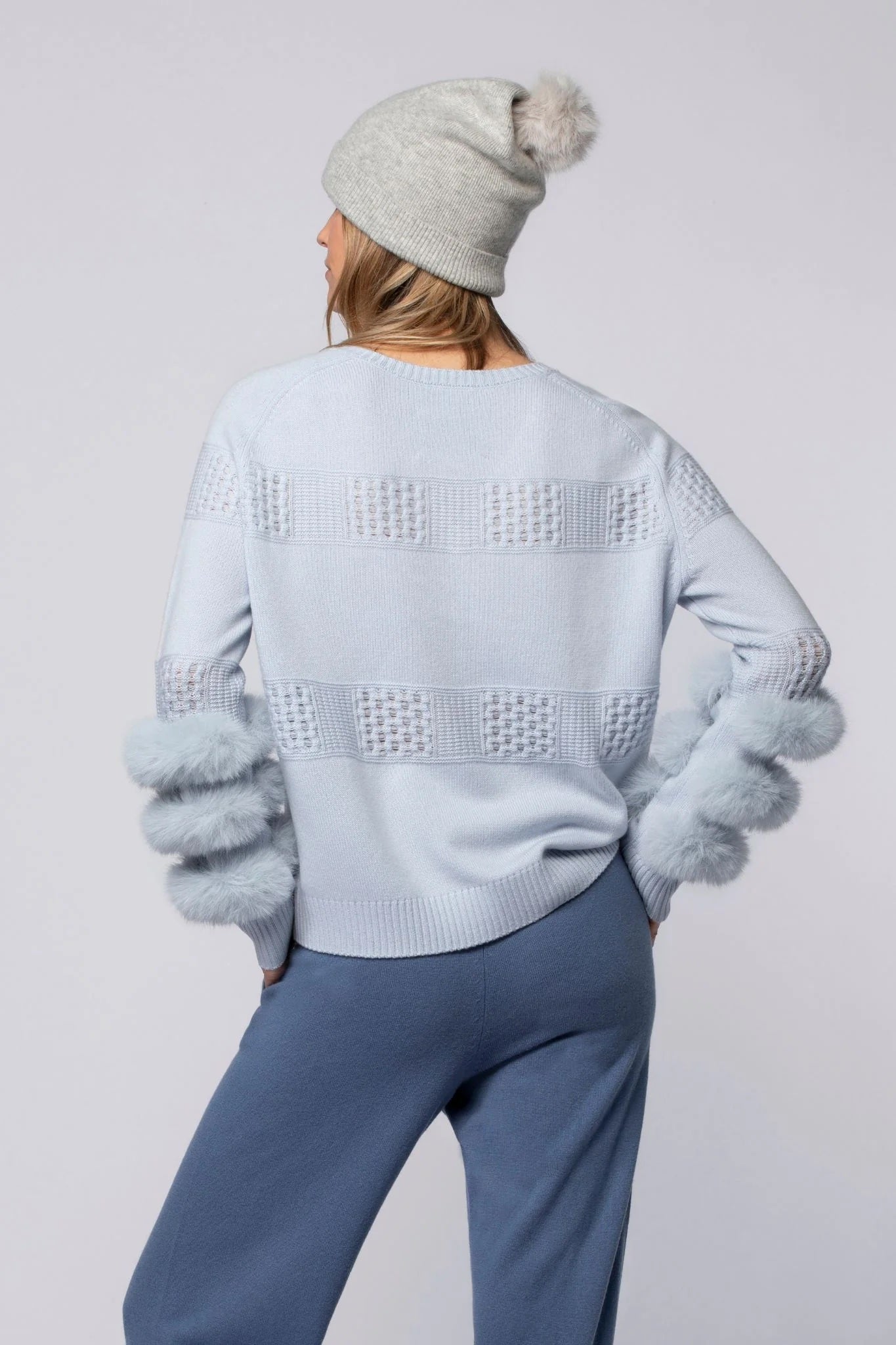 Pulpa Ciel Blue Cashmere Sweater With Fur Cuffs