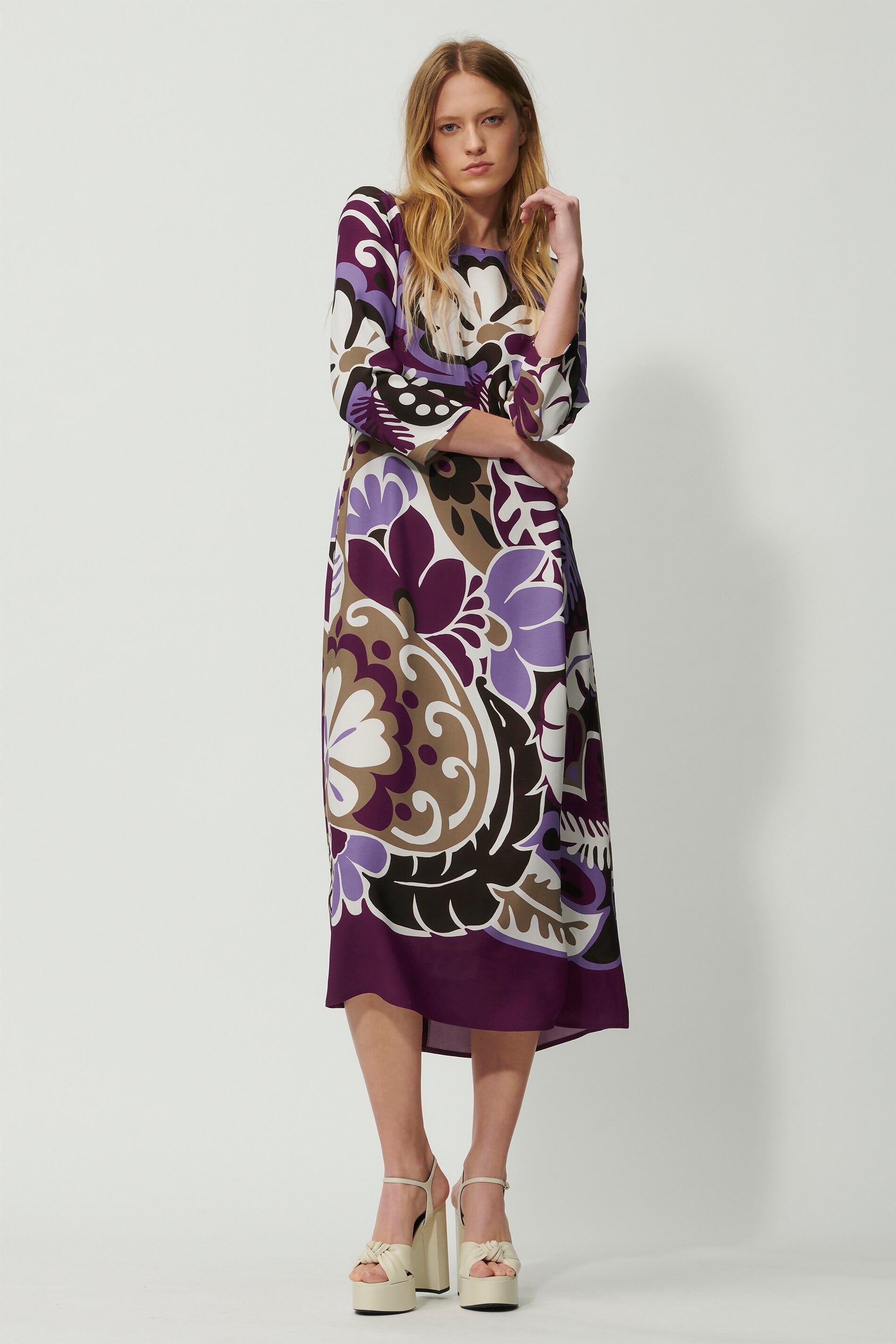 Purple Rain Floral Print Midi Dress