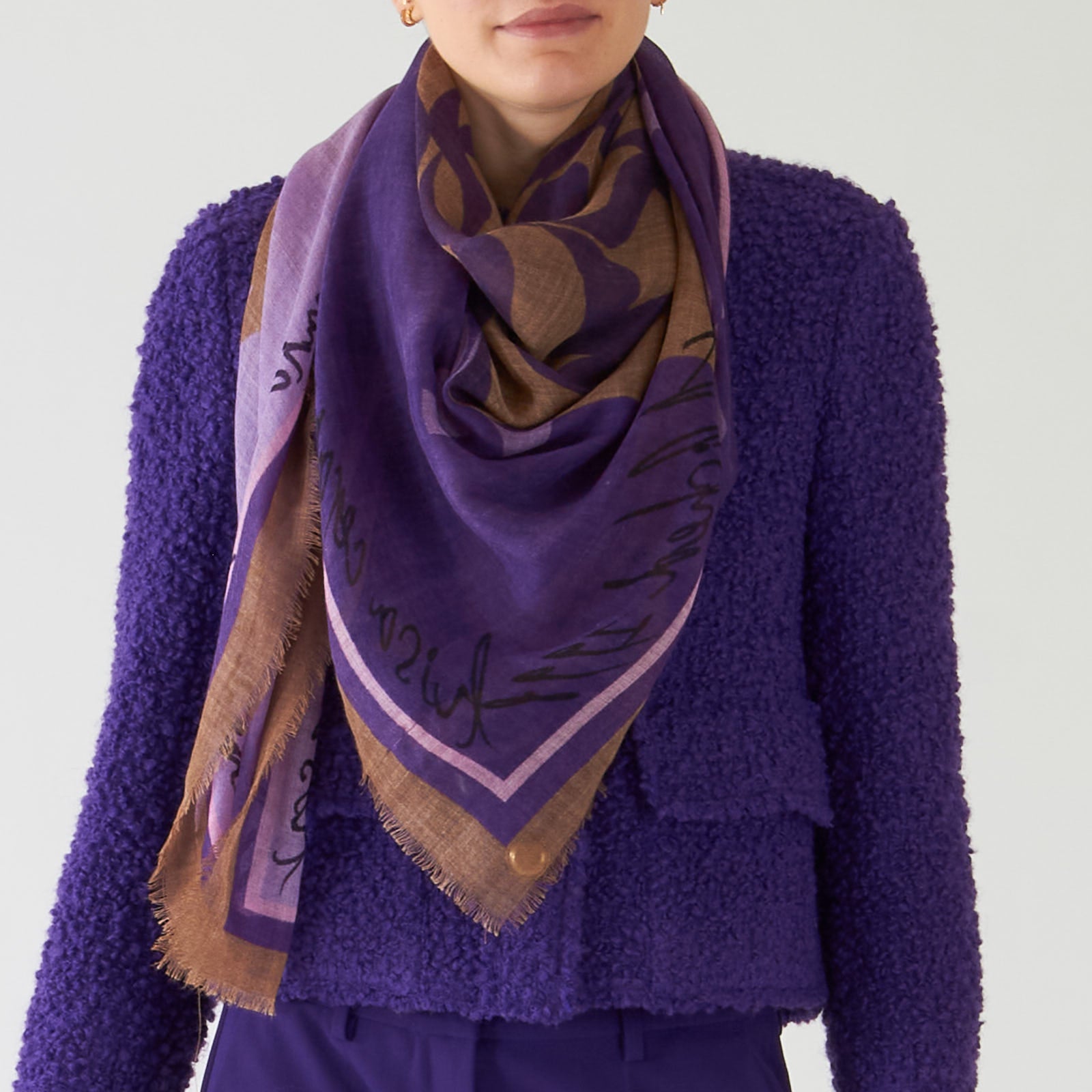 Purple Rain Printed Wool and Silk Blend Scarf