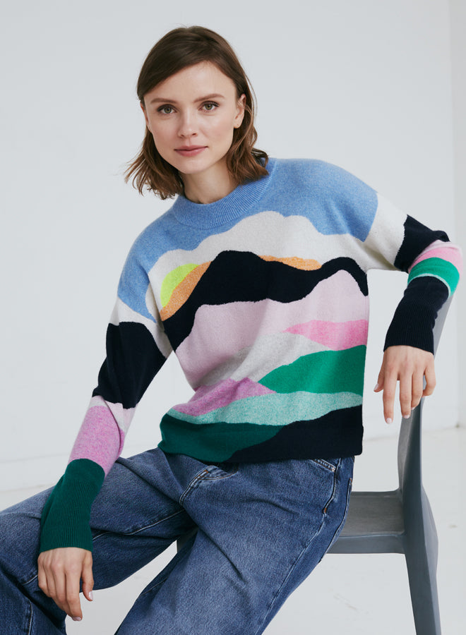 Bright Combo Peaks & Valleys Cashmere Sweater