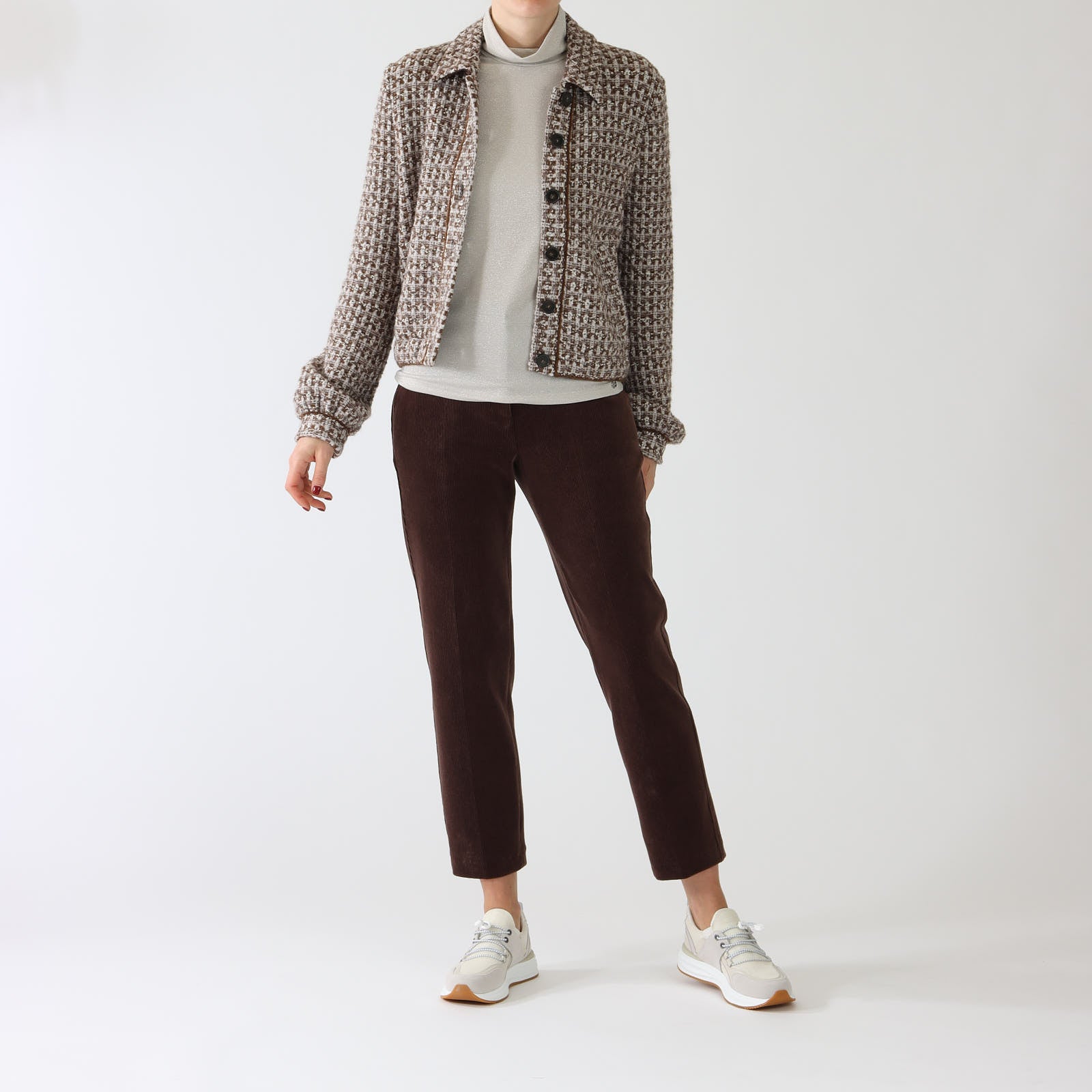 Raffia Melange Check Knit Cardigan