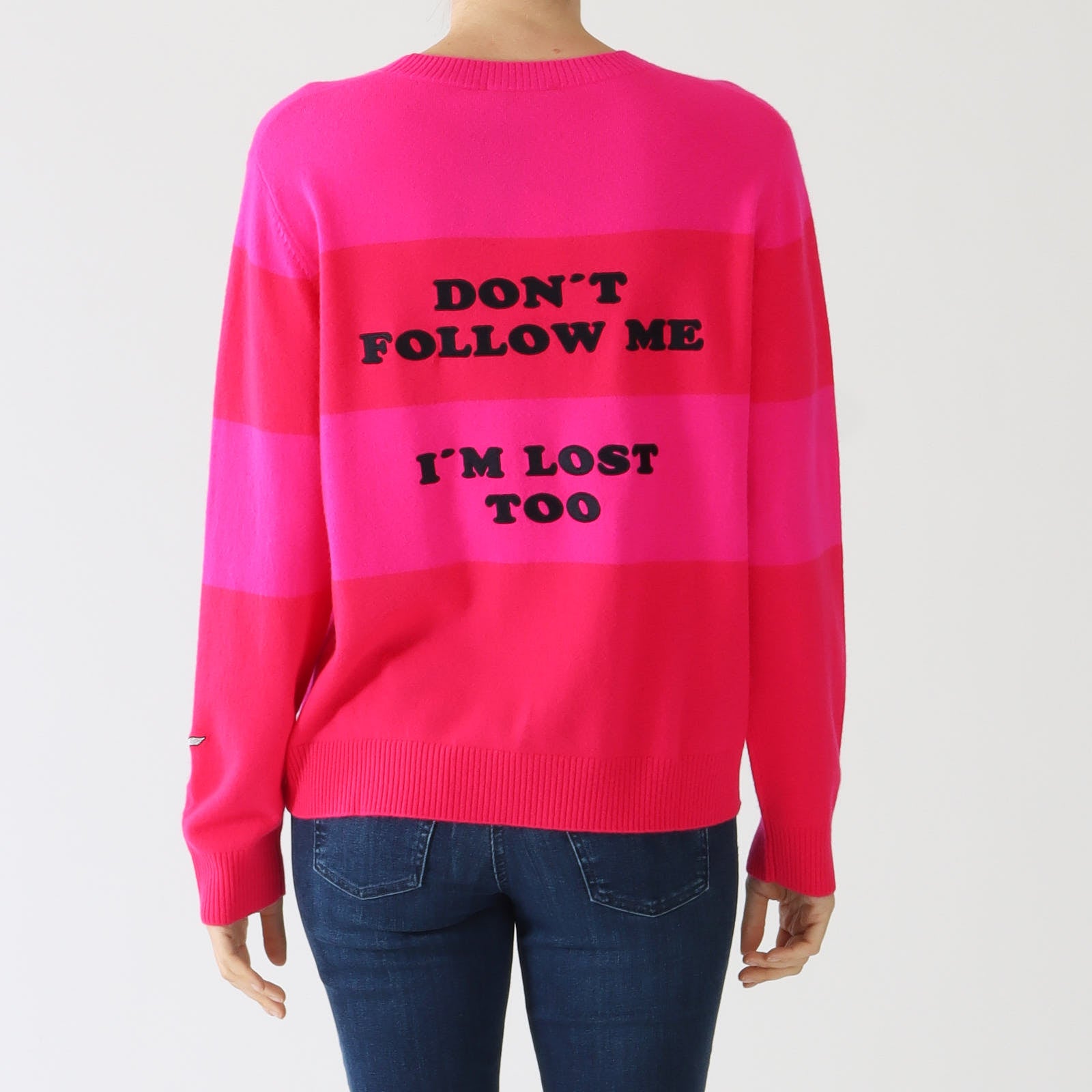 Red & Pink Lost Slogan Striped Sweater