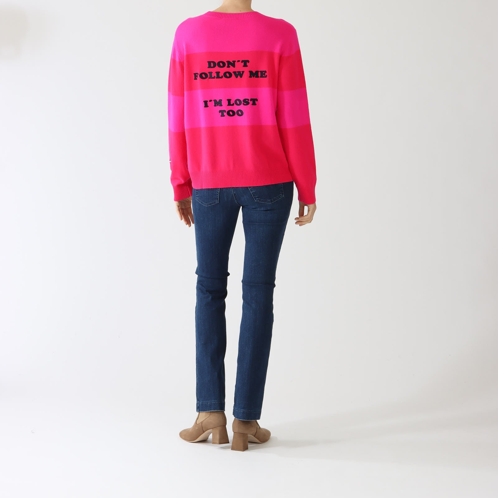 Red & Pink Lost Slogan Striped Sweater