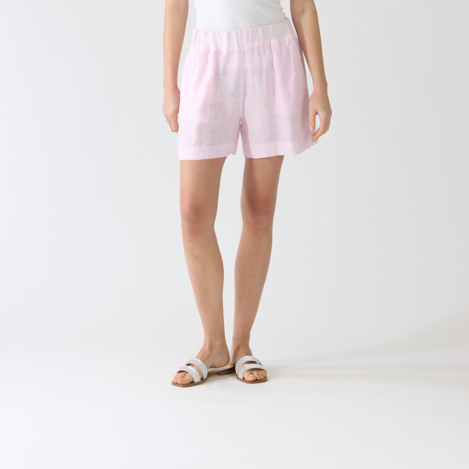 Rose Quartz Pull-On Linen Shorts