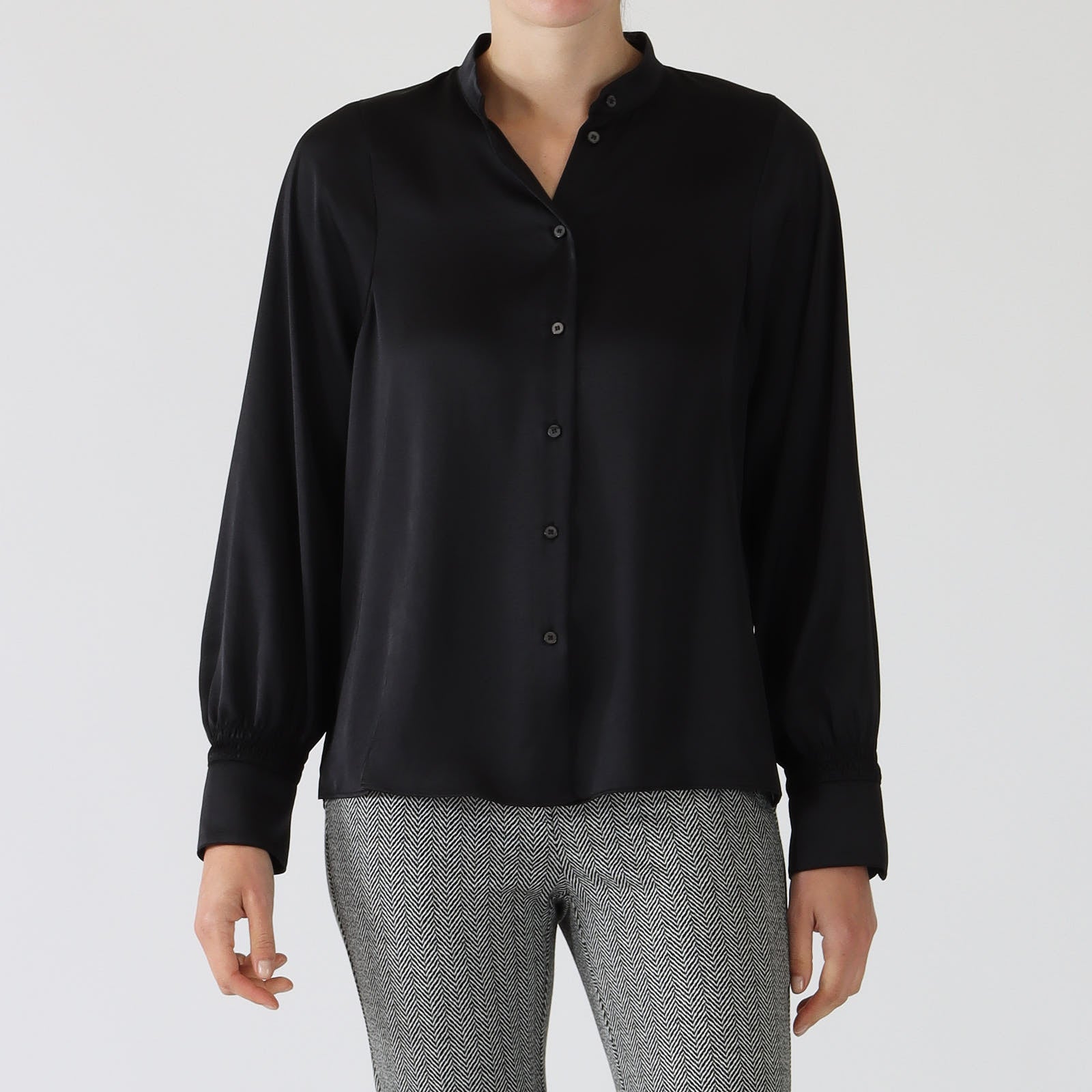 Black Techno-Silk Blouse With Smock Details