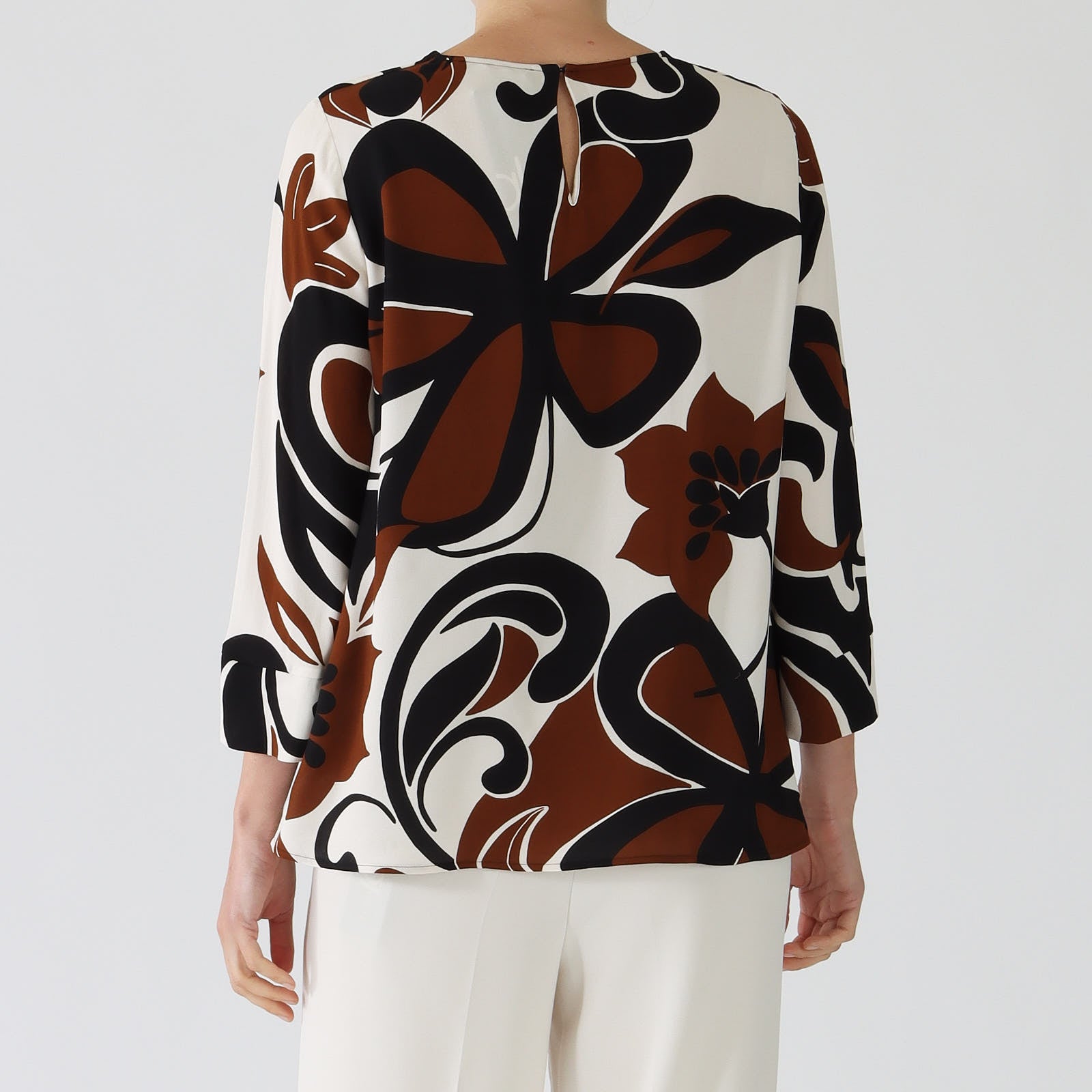 Cream Abstract Floral Print Flared Blouse