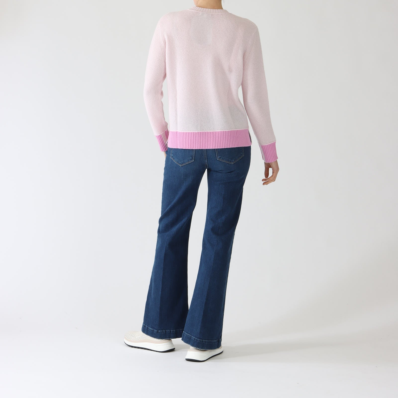 Chiffon Pink Contrast Trims Cashmere Sweater