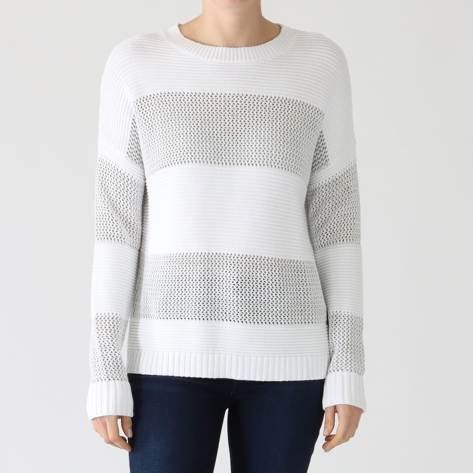White Mixed Stitch Lurex Cotton Sweater