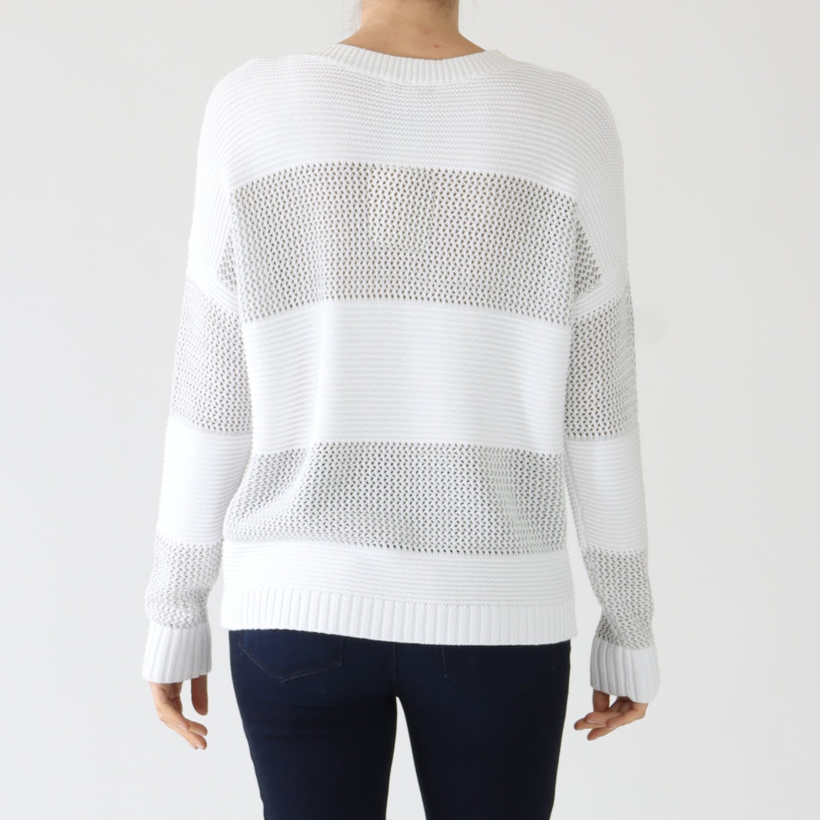 White Mixed Stitch Lurex Cotton Sweater