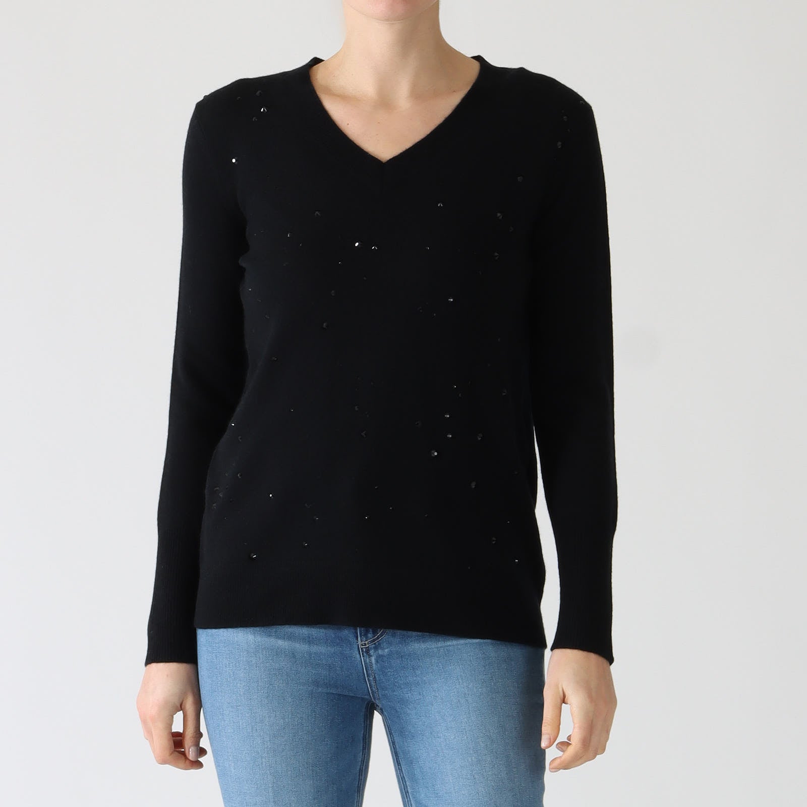 Black Crystal Embellished Cashmere Sweater
