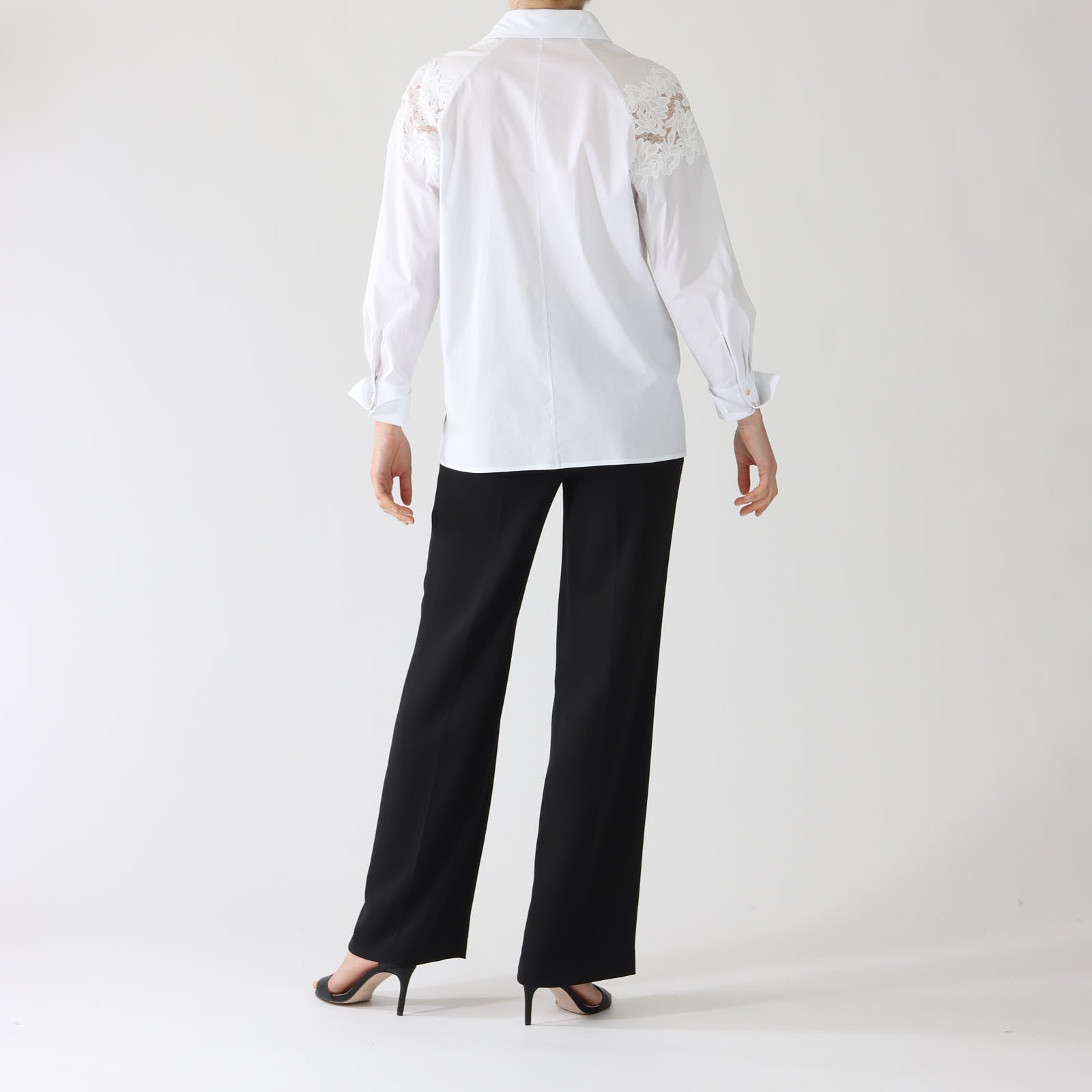 White Lace Insert Pleated Shirt