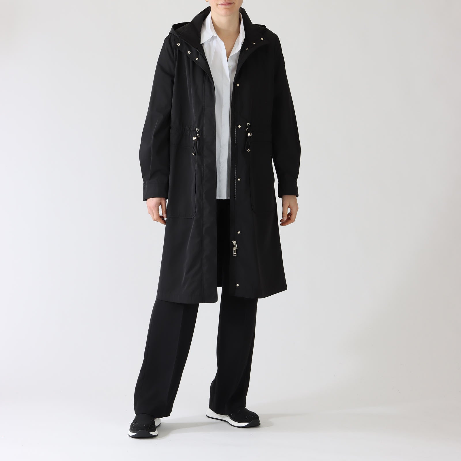 Black Mid Length Hooded Raincoat