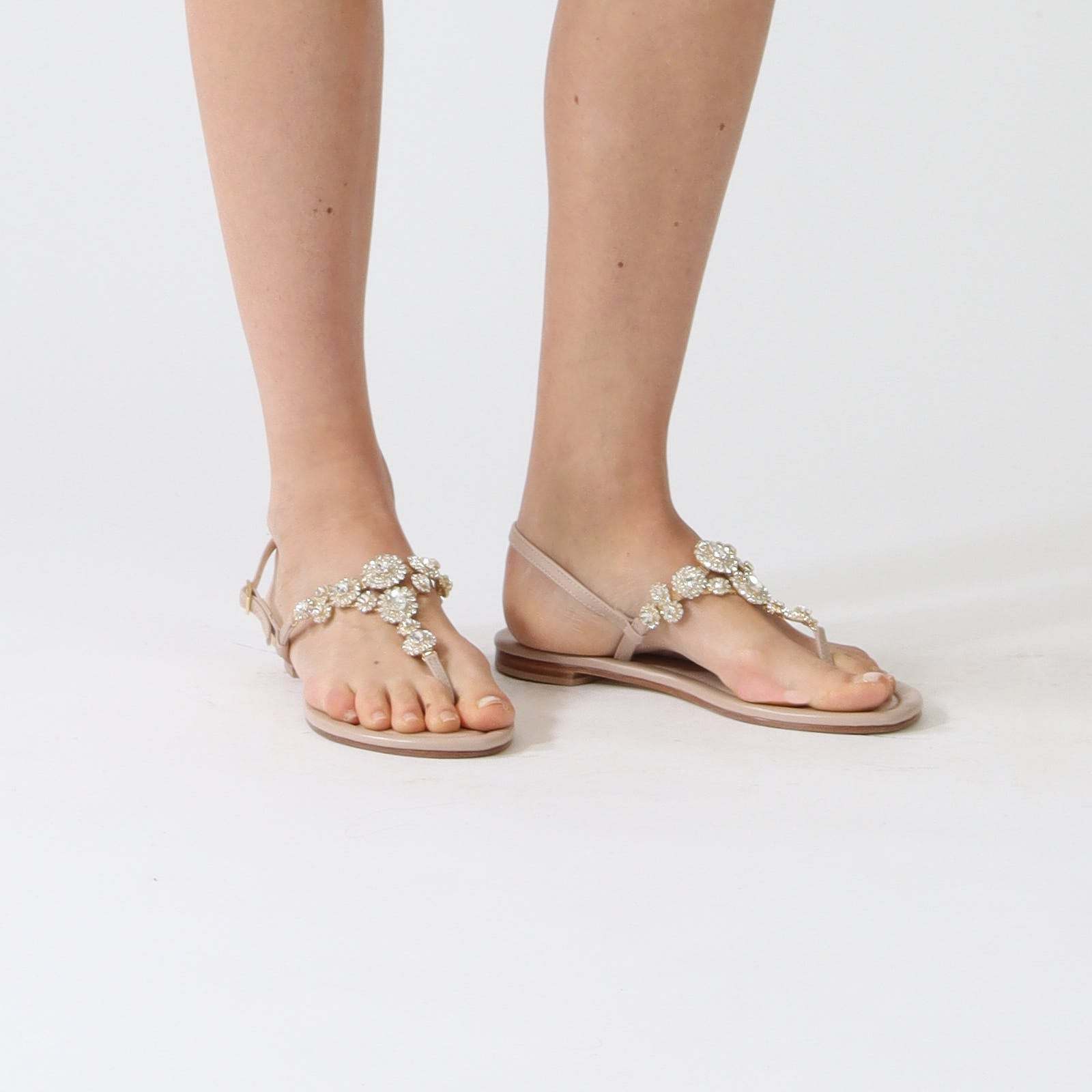 Blush Triangle Crystal Toe Post Sandals