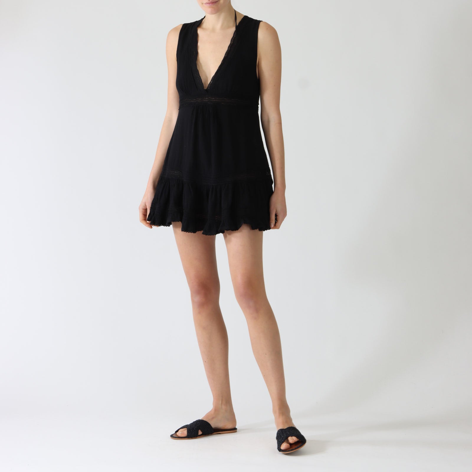Scarlett Black Lace Trim Mini Beach Dress