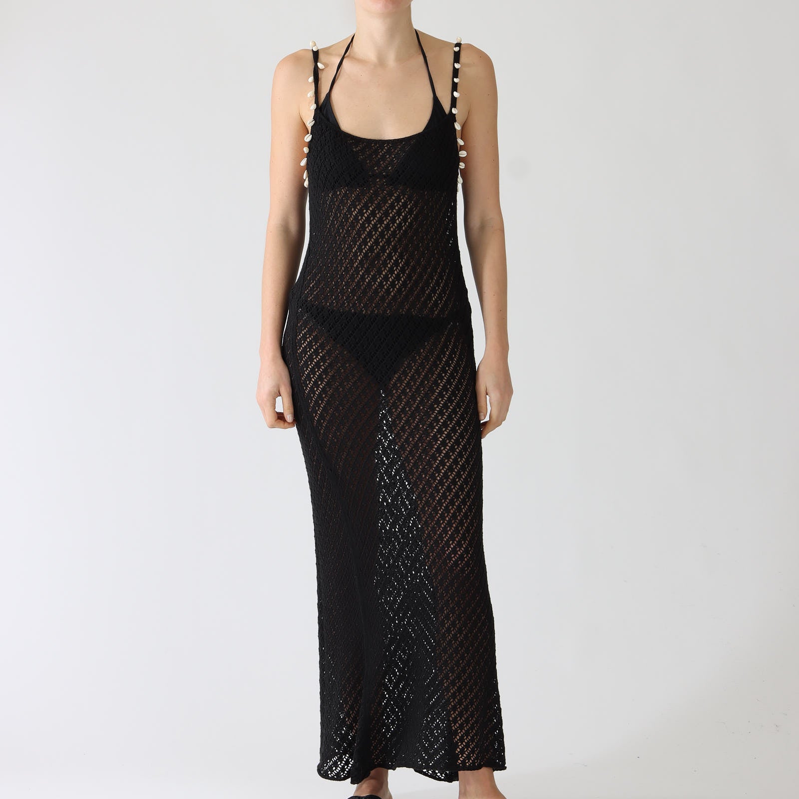 Black Puka Shell Crochet Dress