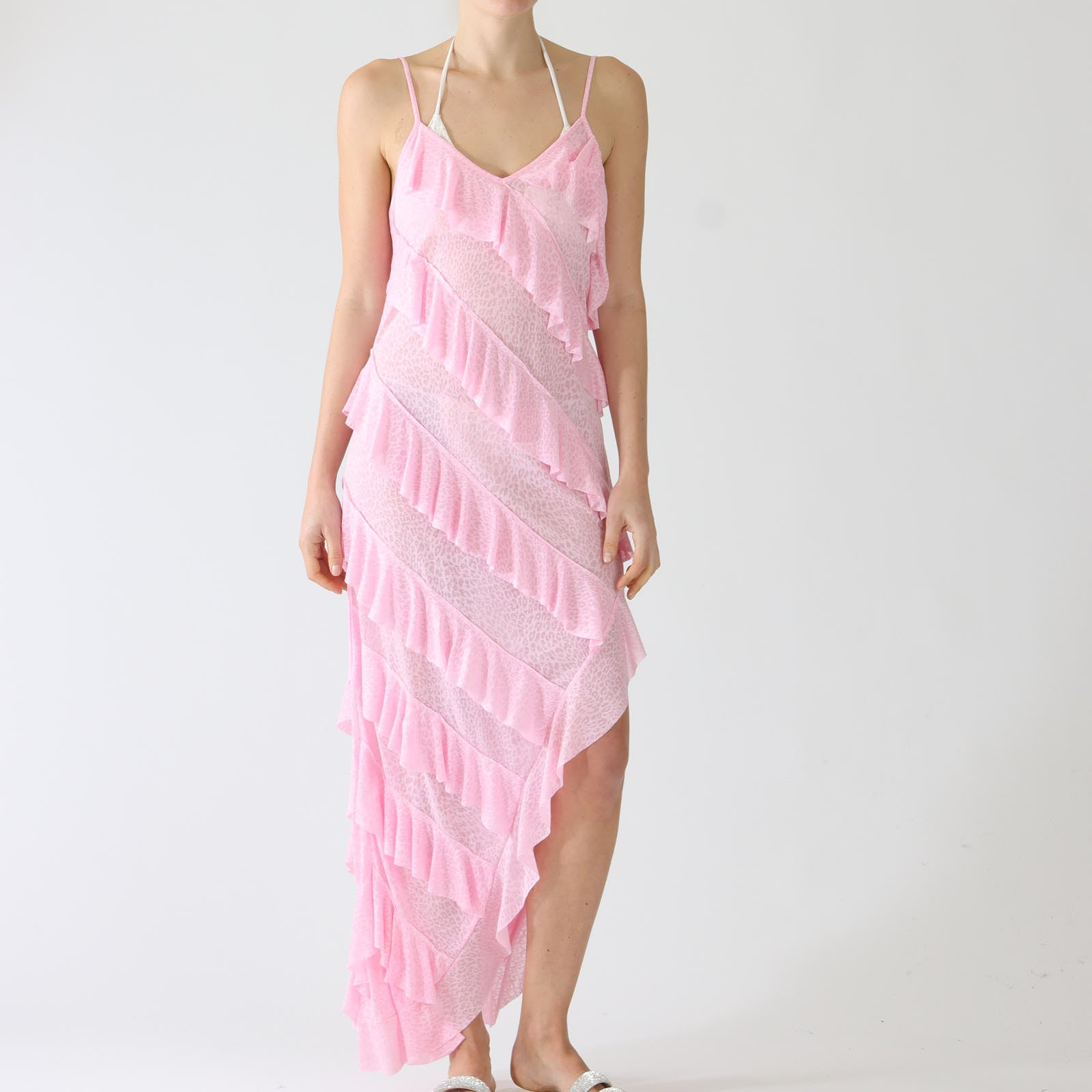 Light Pink Mermaid Asymmetric Ruffle Maxi Dress