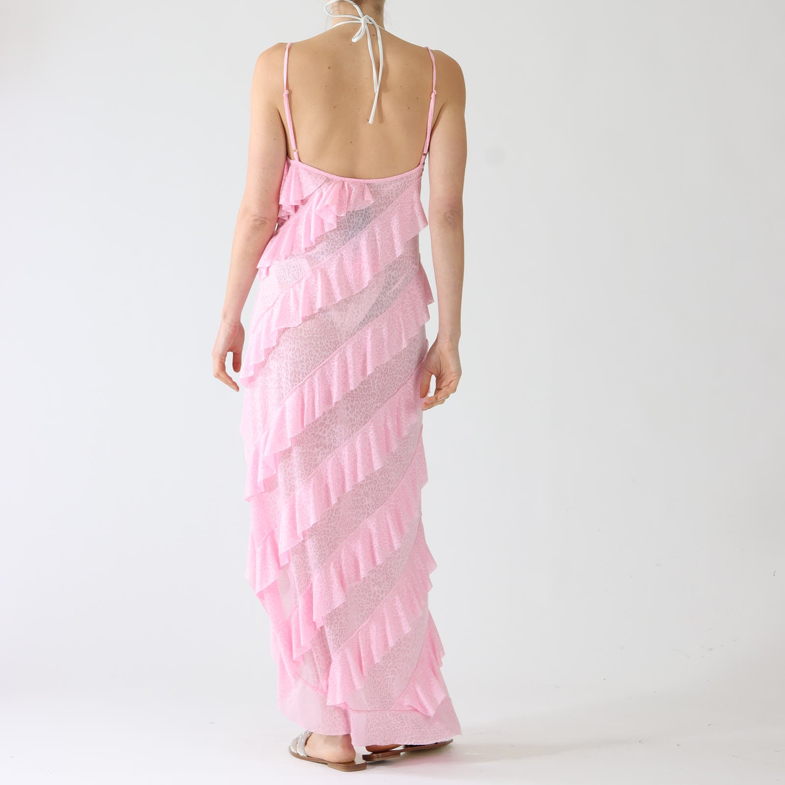 Light Pink Mermaid Asymmetric Ruffle Maxi Dress