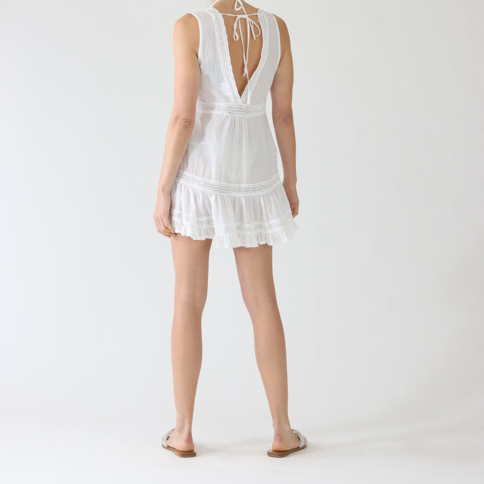 Scarlett White Lace Trim Mini Beach Dress