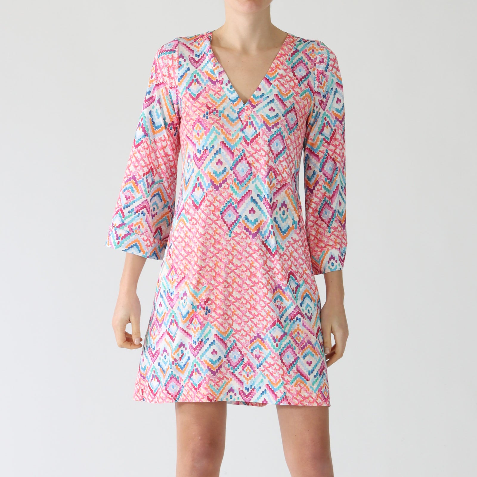 Brielle Coral Geometric Print Jersey Mini Dress