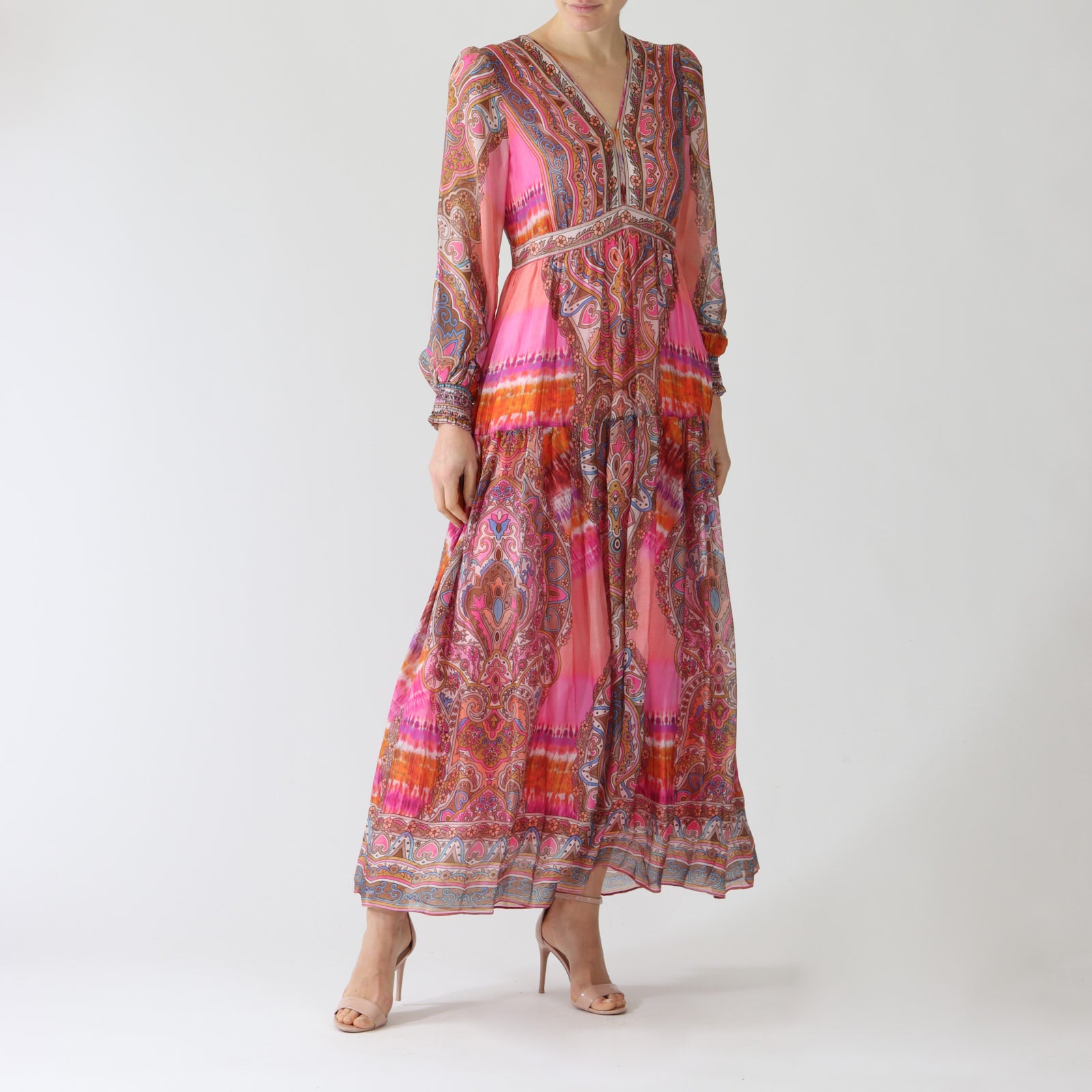 Allison Pink Printed Chiffon Maxi Dress