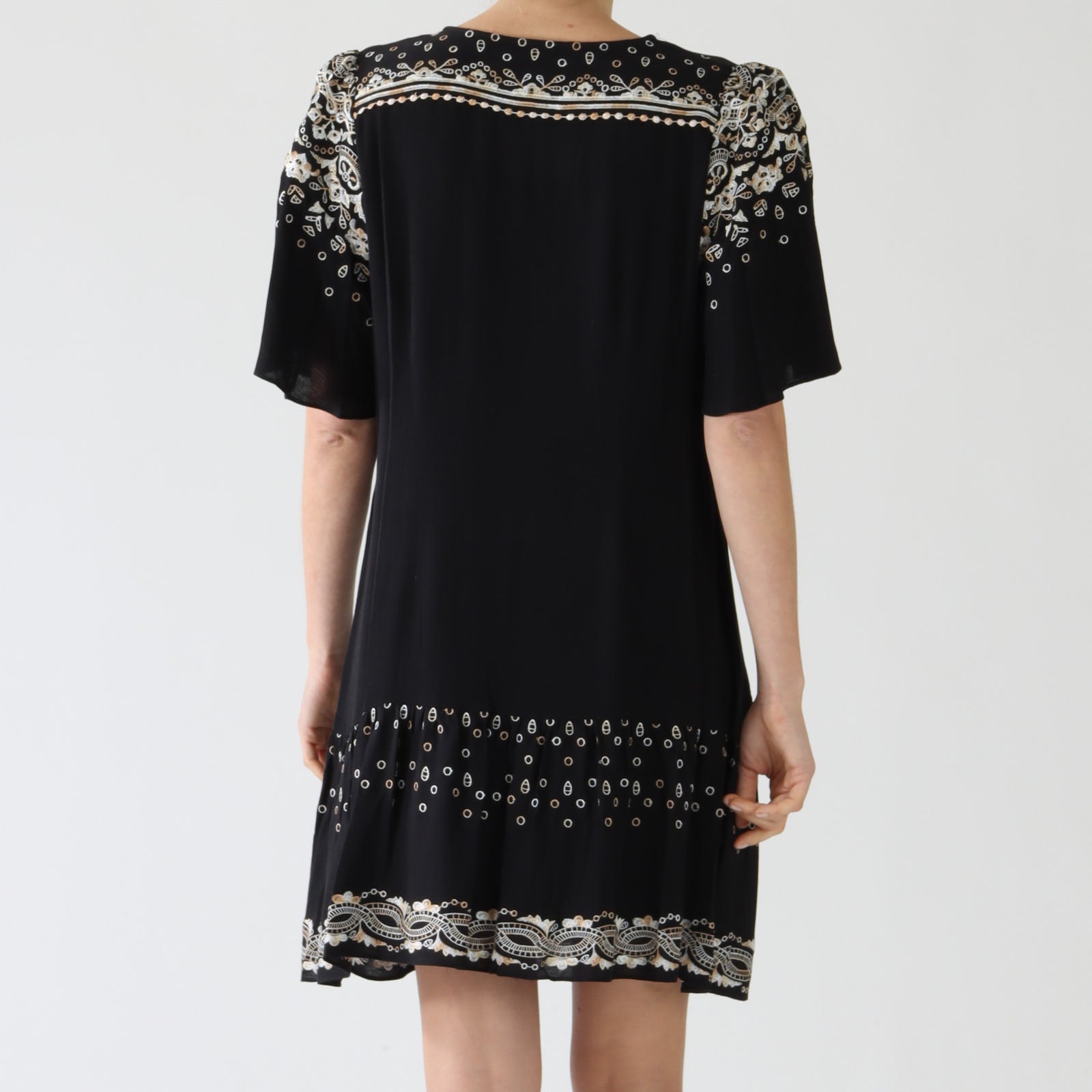 Ariana Black Embroidered Mini Dress