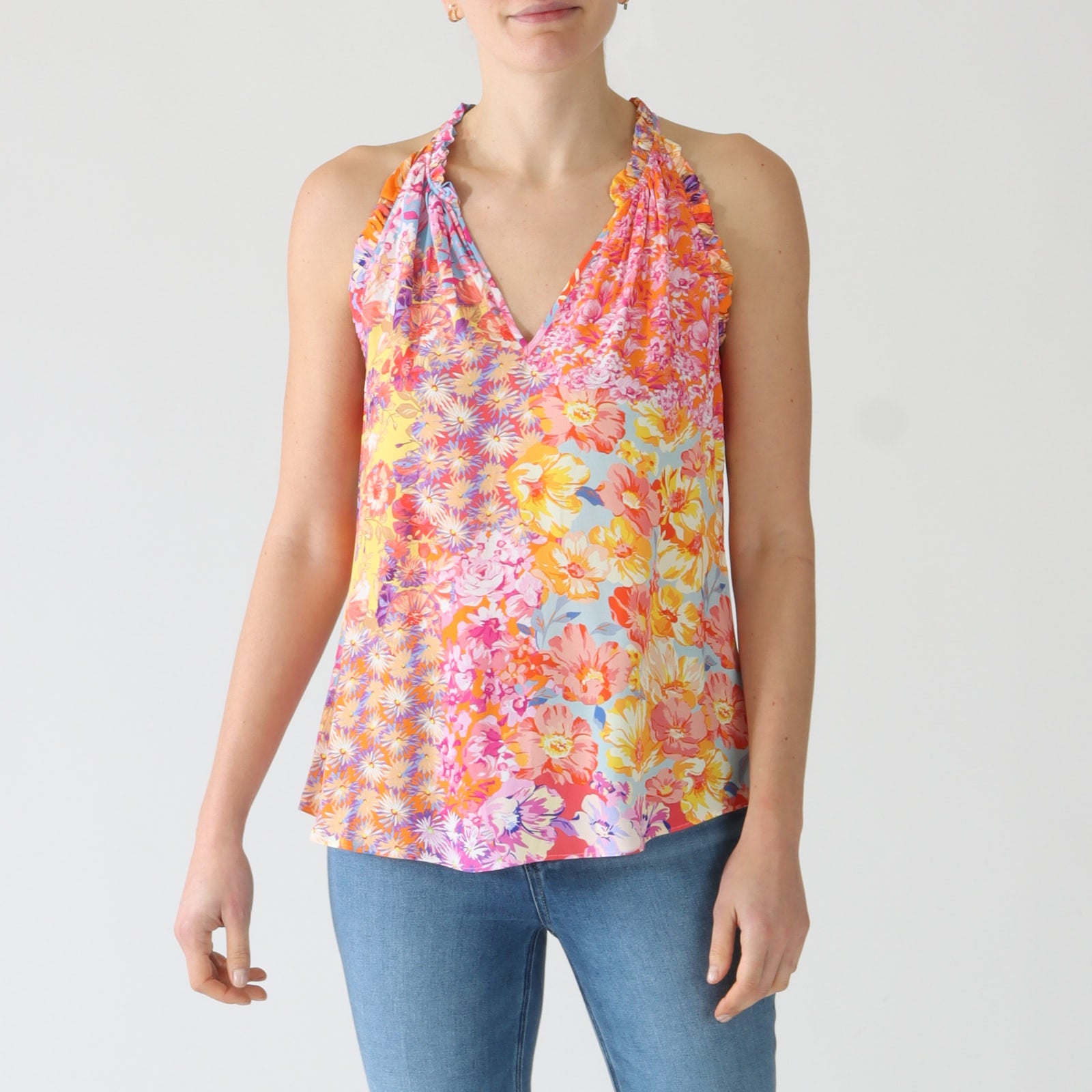 Adeline Coral Floral Print Sleeveless Top