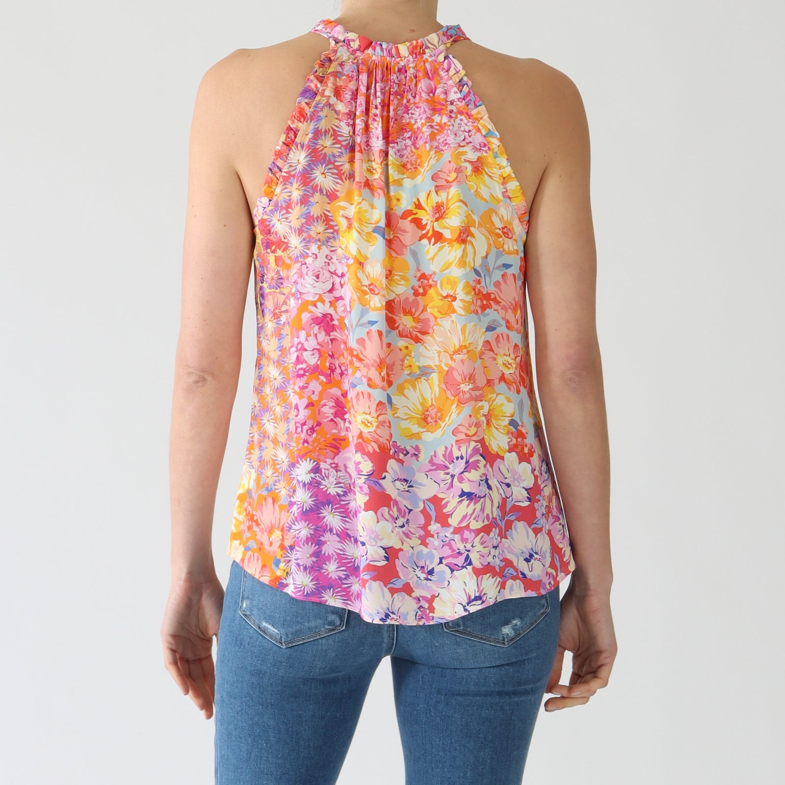 Adeline Coral Floral Print Sleeveless Top